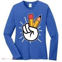 Funny Peace Hand With Pencil Fingers Women's Long Sleeve Shirt thumb 0