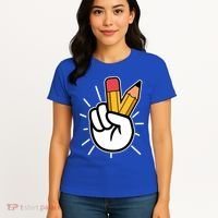 Funny Peace Hand With Pencil Fingers Women's T-Shirt thumb 4
