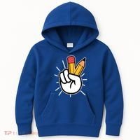 Funny Peace Hand With Pencil Fingers Kids Hoodie thumb 0