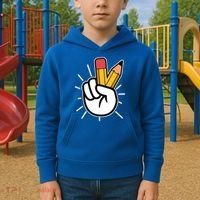Funny Peace Hand With Pencil Fingers Kids Hoodie thumb 2