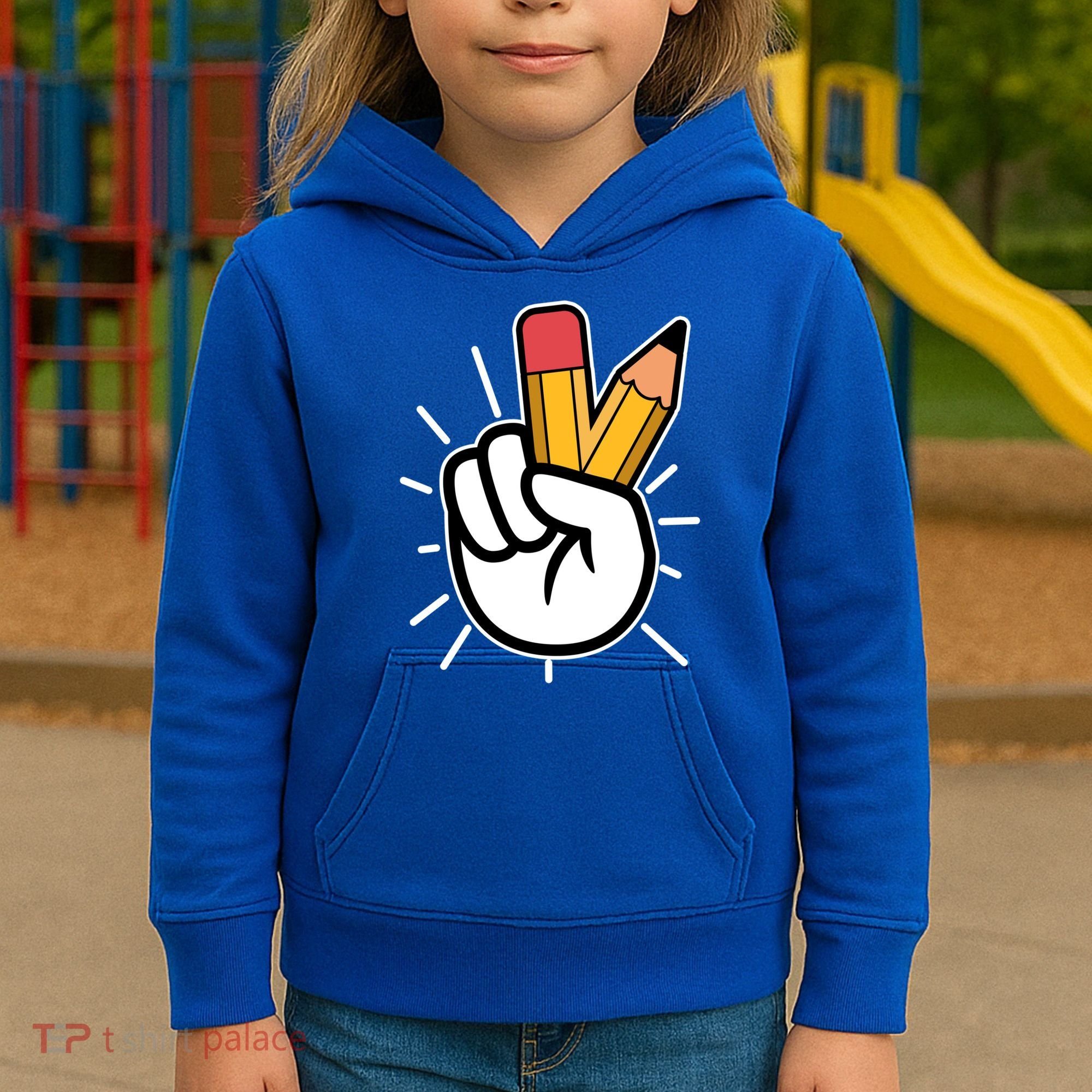Funny Peace Hand With Pencil Fingers Kids Hoodie