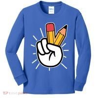 Funny Peace Hand With Pencil Fingers Kids Long Sleeve Shirt thumb 0