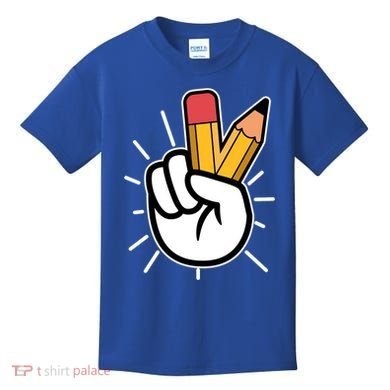 Funny Peace Hand With Pencil Fingers Kids T-Shirt