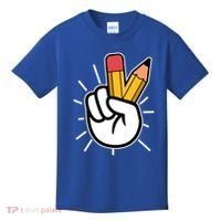 Funny Peace Hand With Pencil Fingers Kids T-Shirt thumb 0
