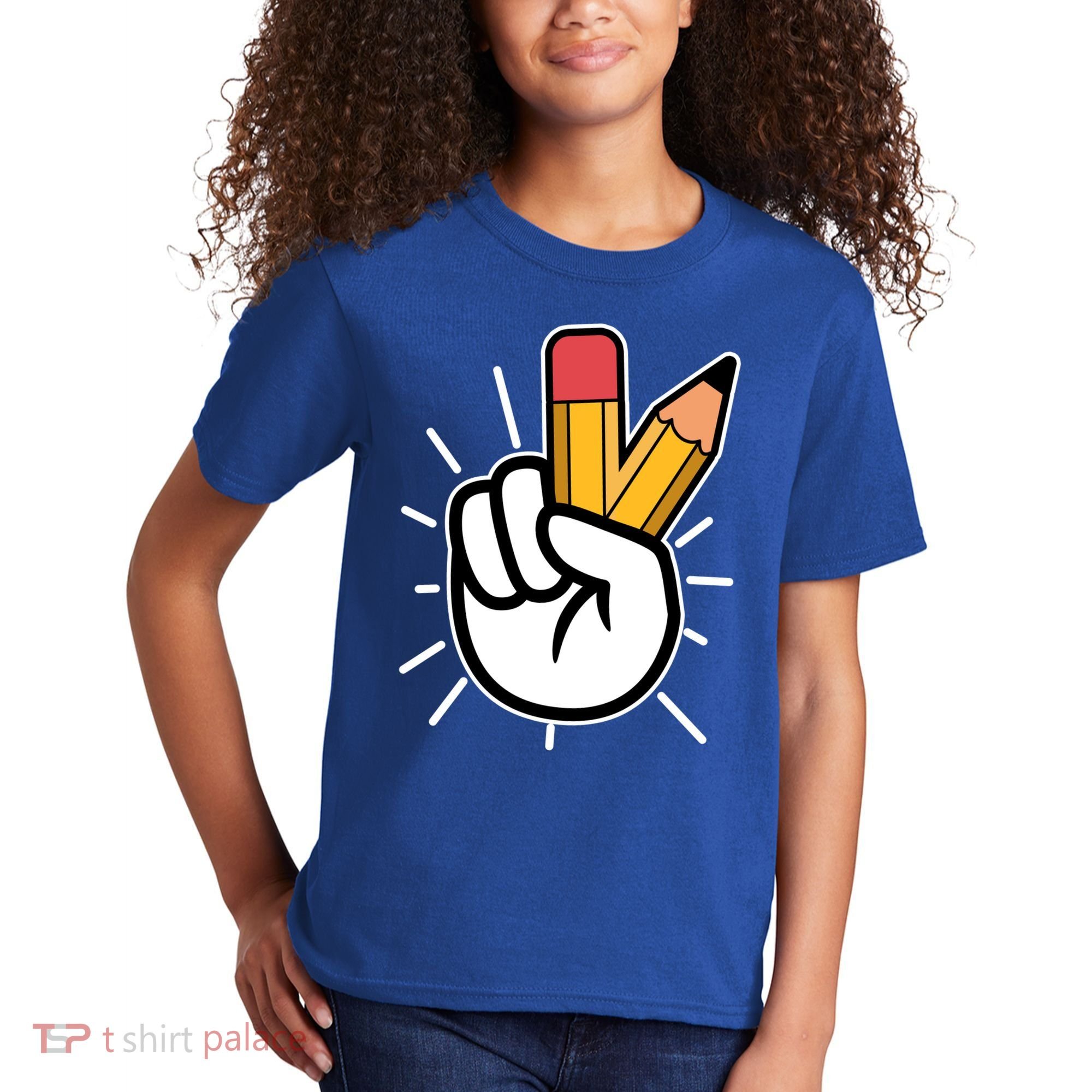 Funny Peace Hand With Pencil Fingers Kids T-Shirt