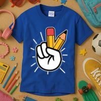 Funny Peace Hand With Pencil Fingers Kids T-Shirt thumb 3