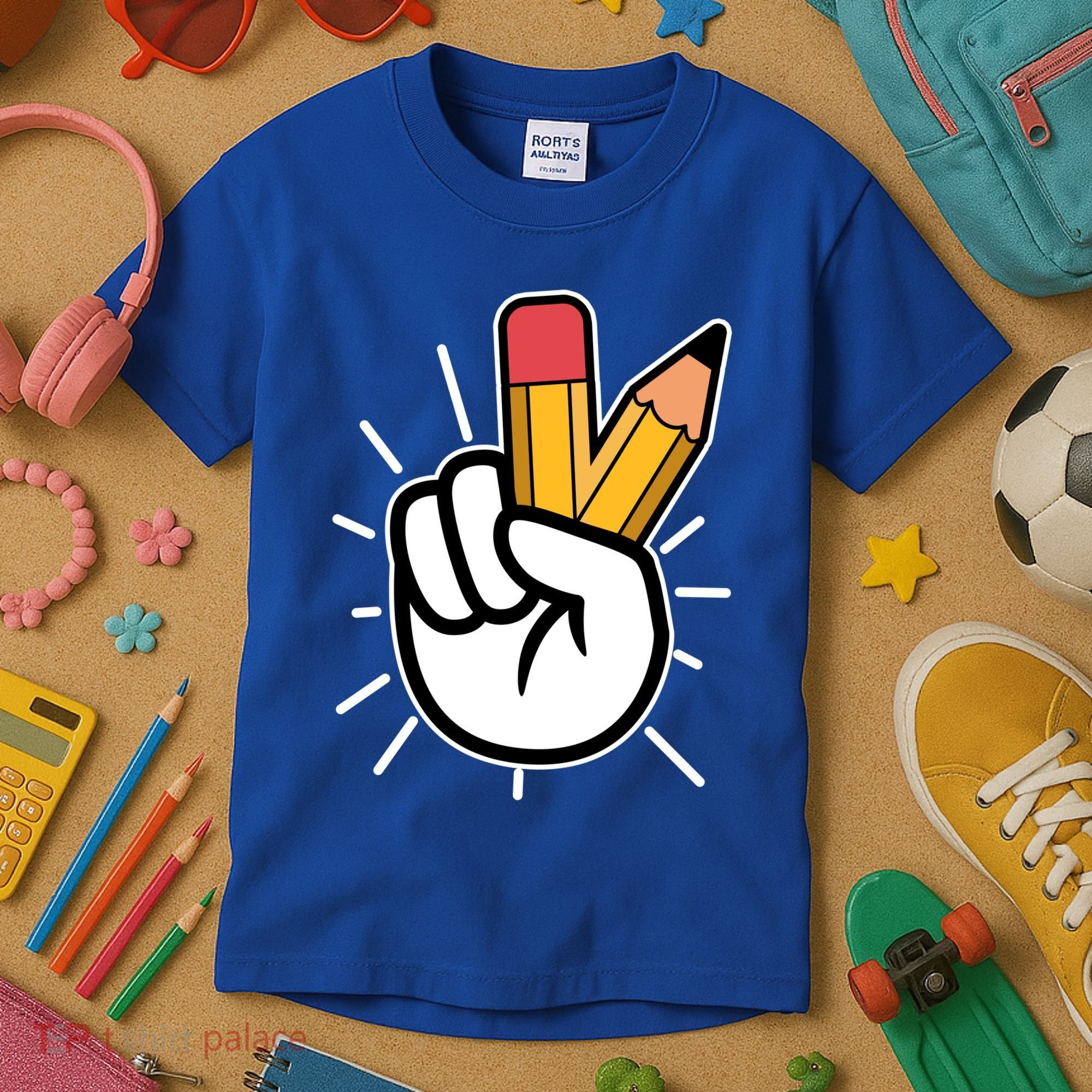 Funny Peace Hand With Pencil Fingers Kids T-Shirt