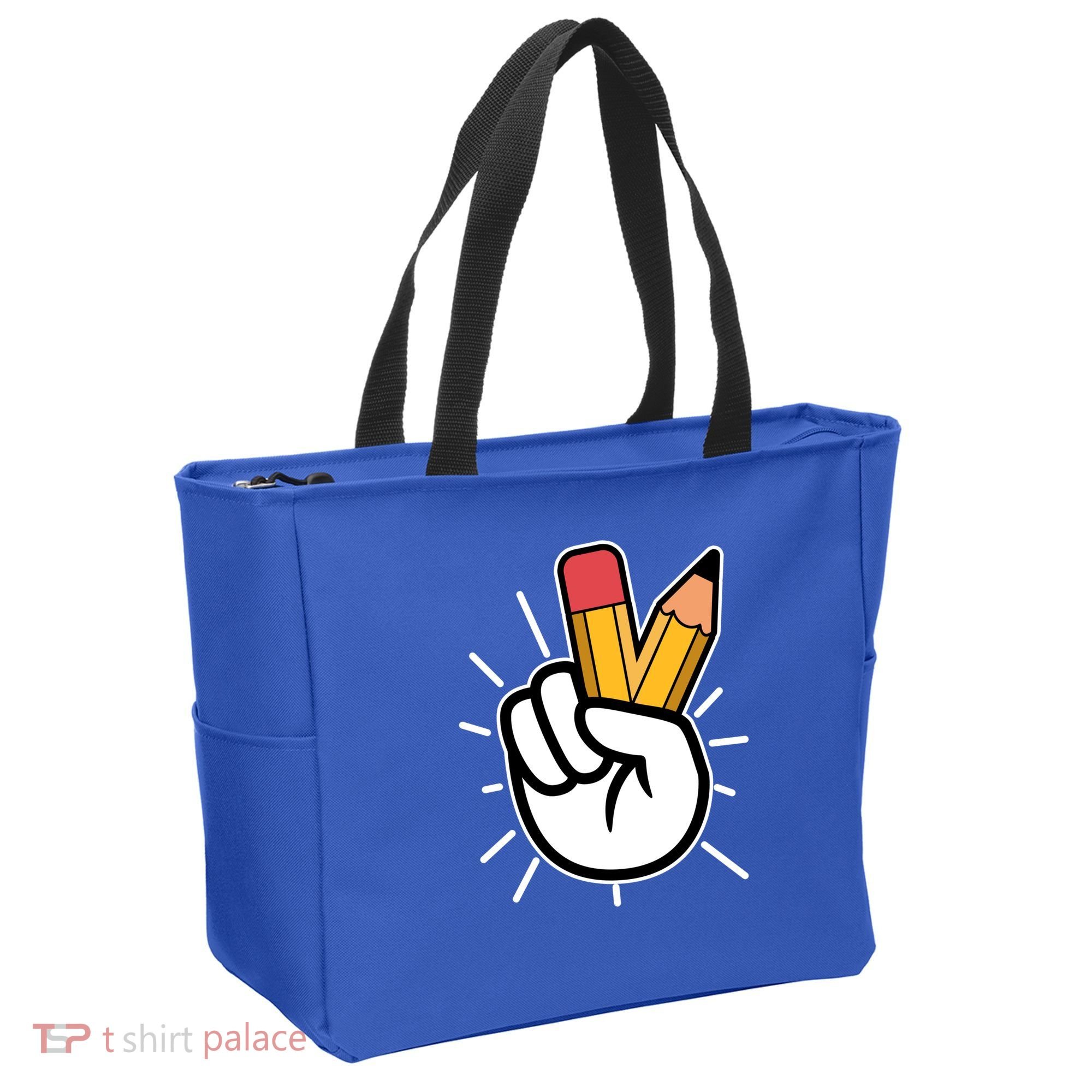Funny Peace Hand With Pencil Fingers Tote Bag
