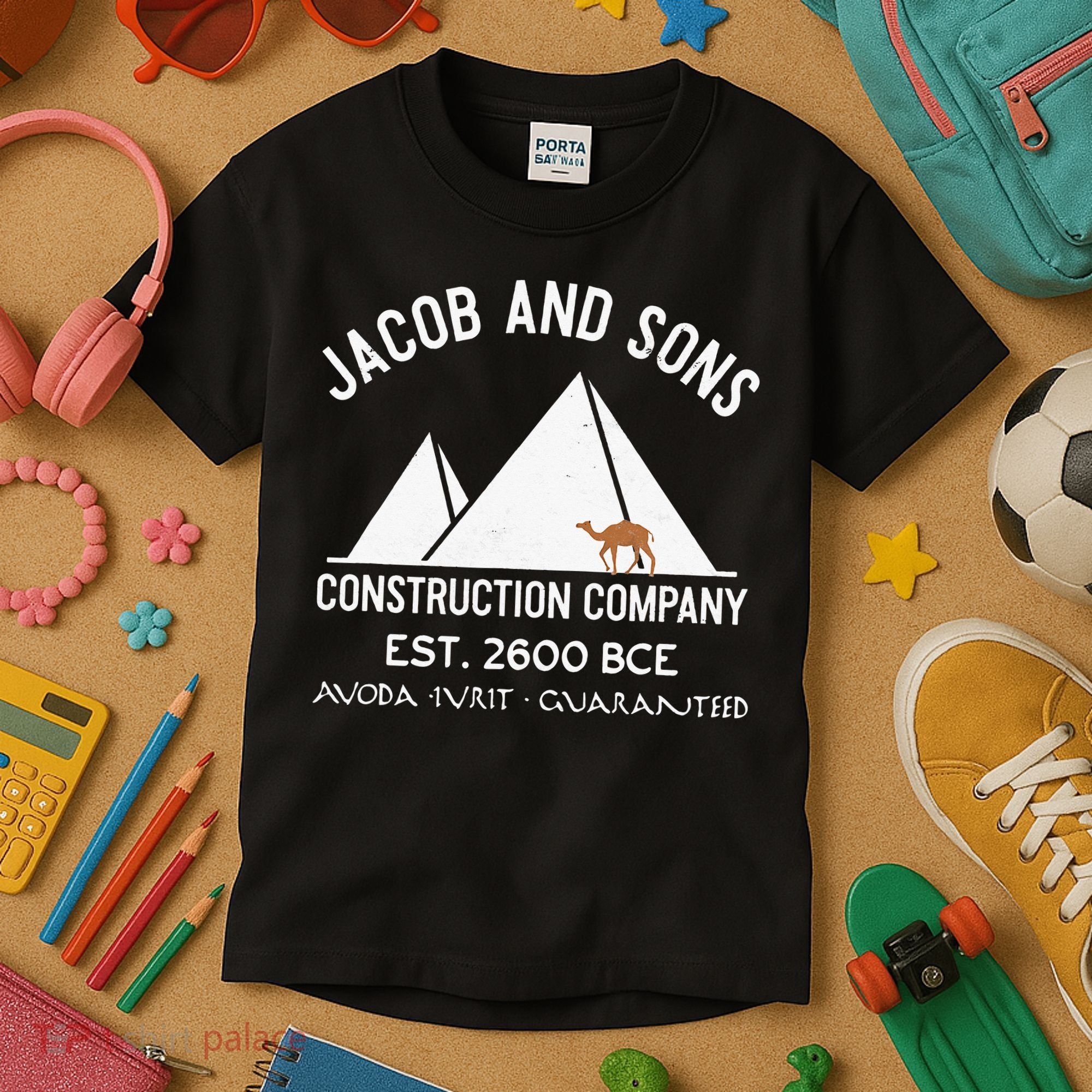 Funny Passover Hebrew Construction Egypt Pyramids Builders Kids T-Shirt
