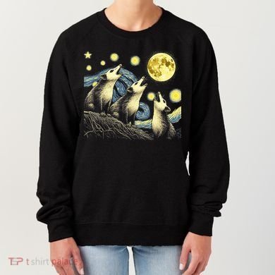 Funny Possums Howling at Full Moon Starry Night Opossum Women's Sweatshirt