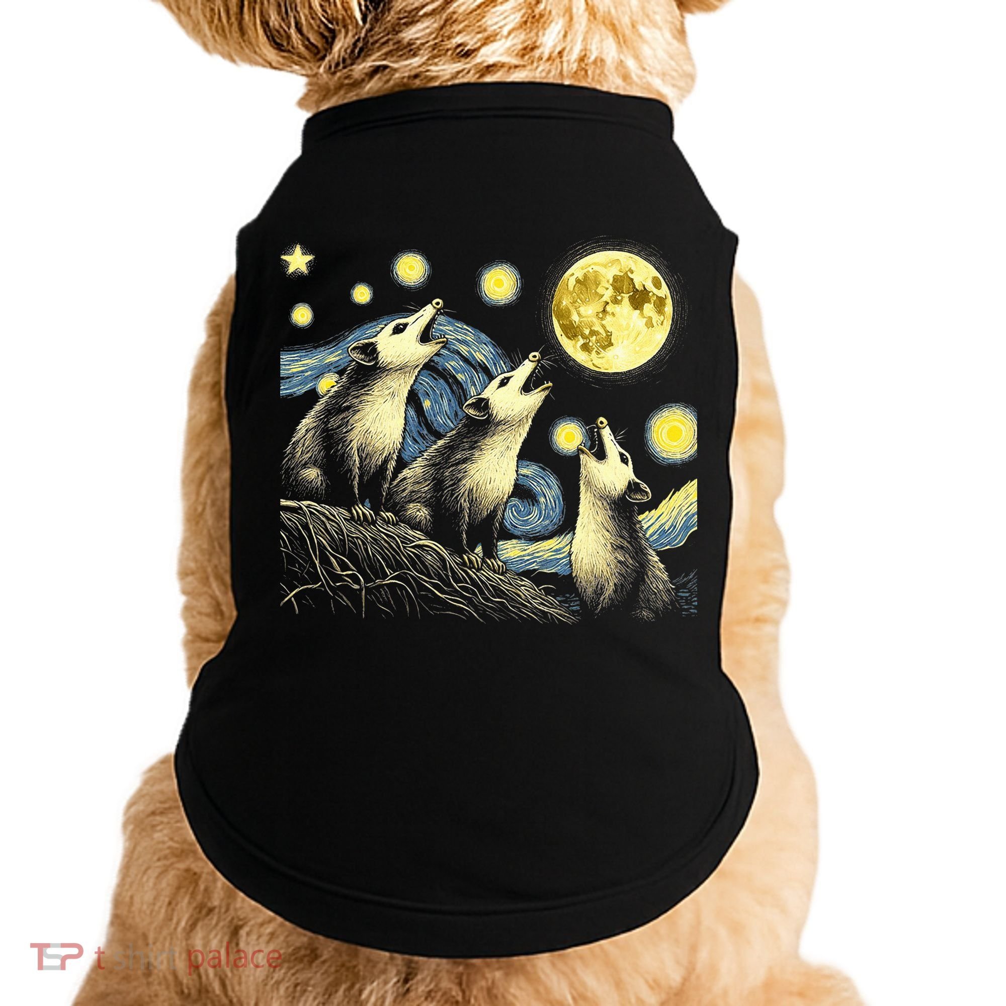 Funny Possums Howling at Full Moon Starry Night Opossum Doggie Tank