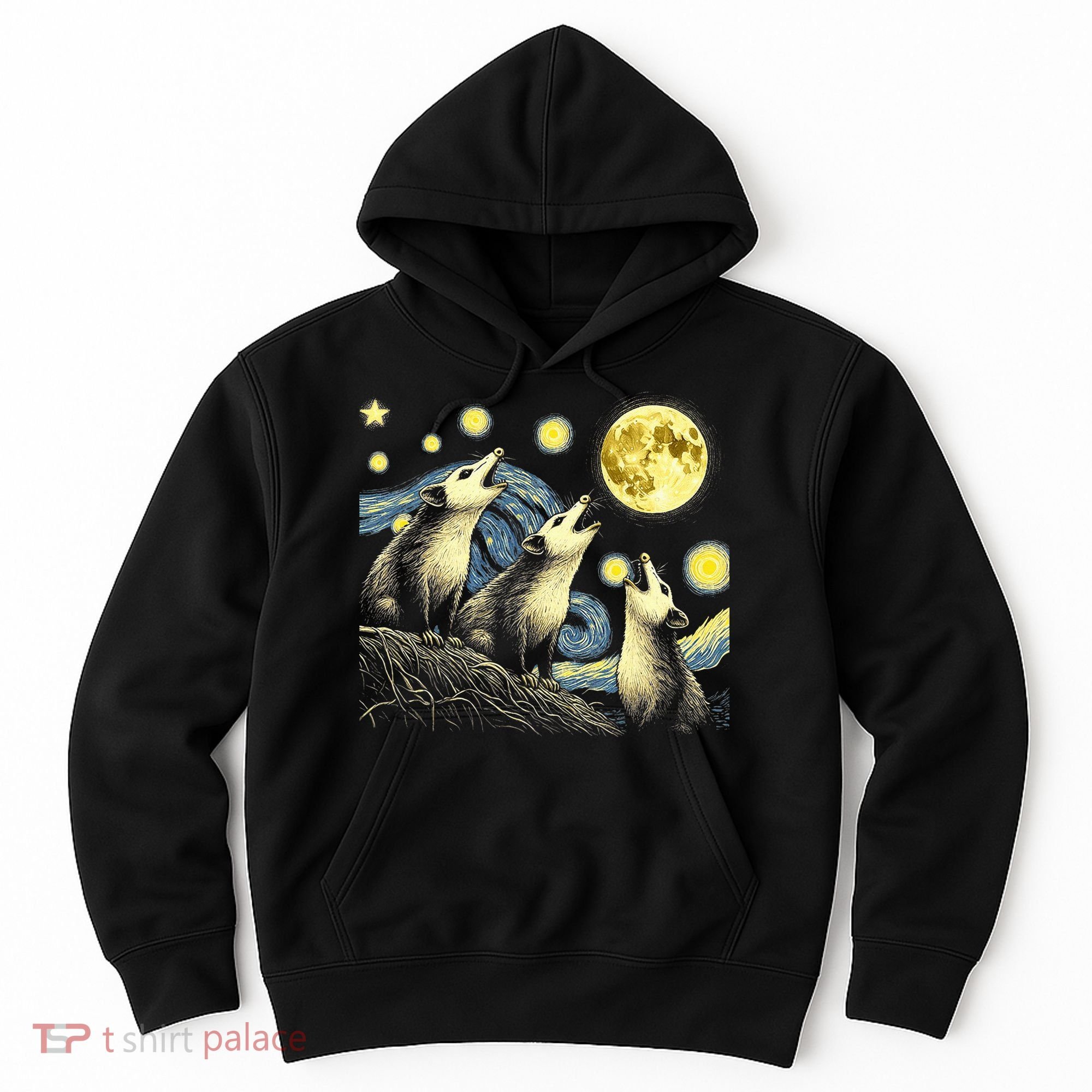 Funny Possums Howling at Full Moon Starry Night Opossum Hoodie