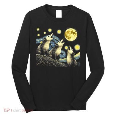 Funny Possums Howling at Full Moon Starry Night Opossum Long Sleeve Shirt