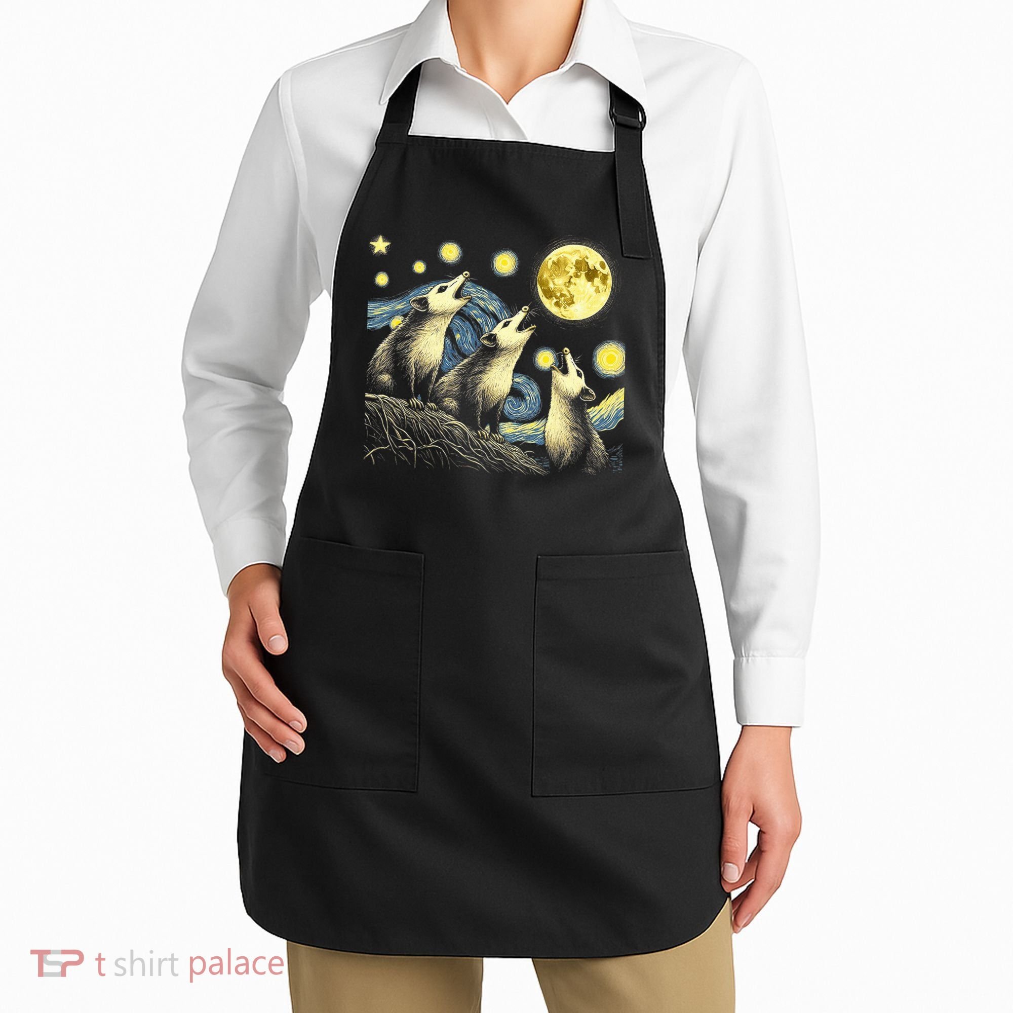 Funny Possums Howling at Full Moon Starry Night Opossum Apron