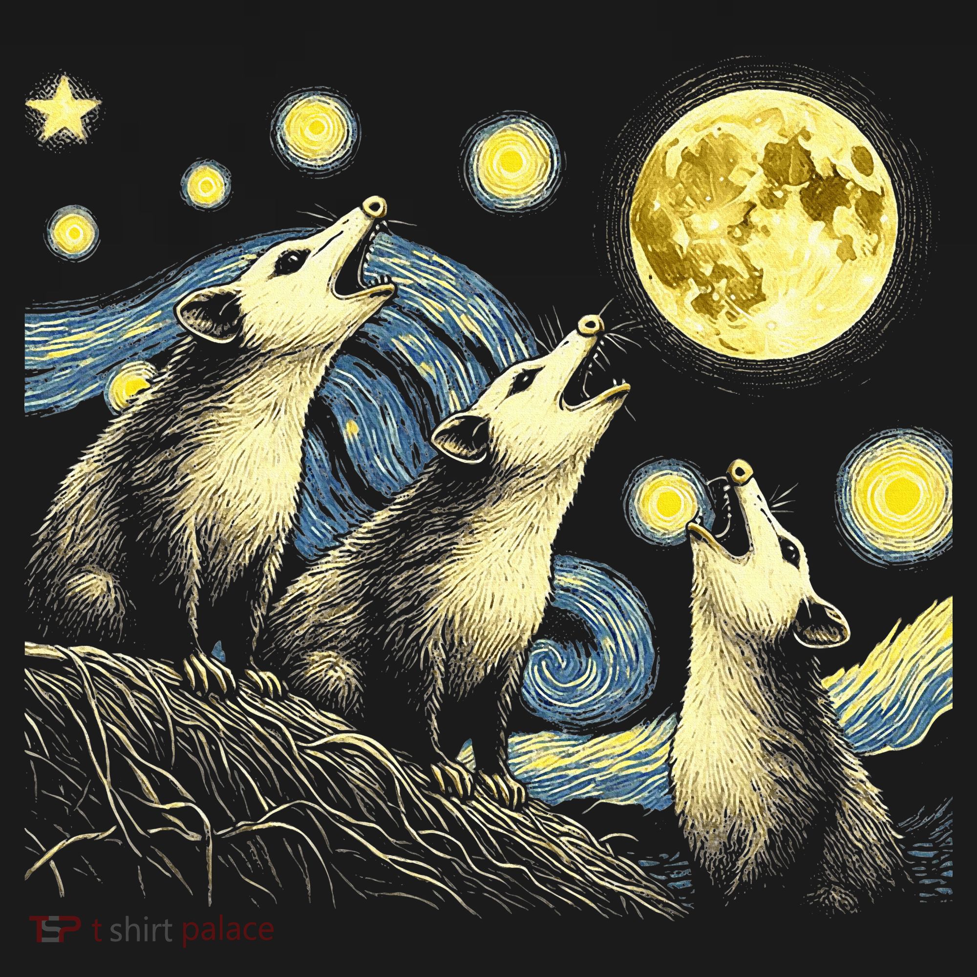 Funny Possums Howling at Full Moon Starry Night Opossum Apron