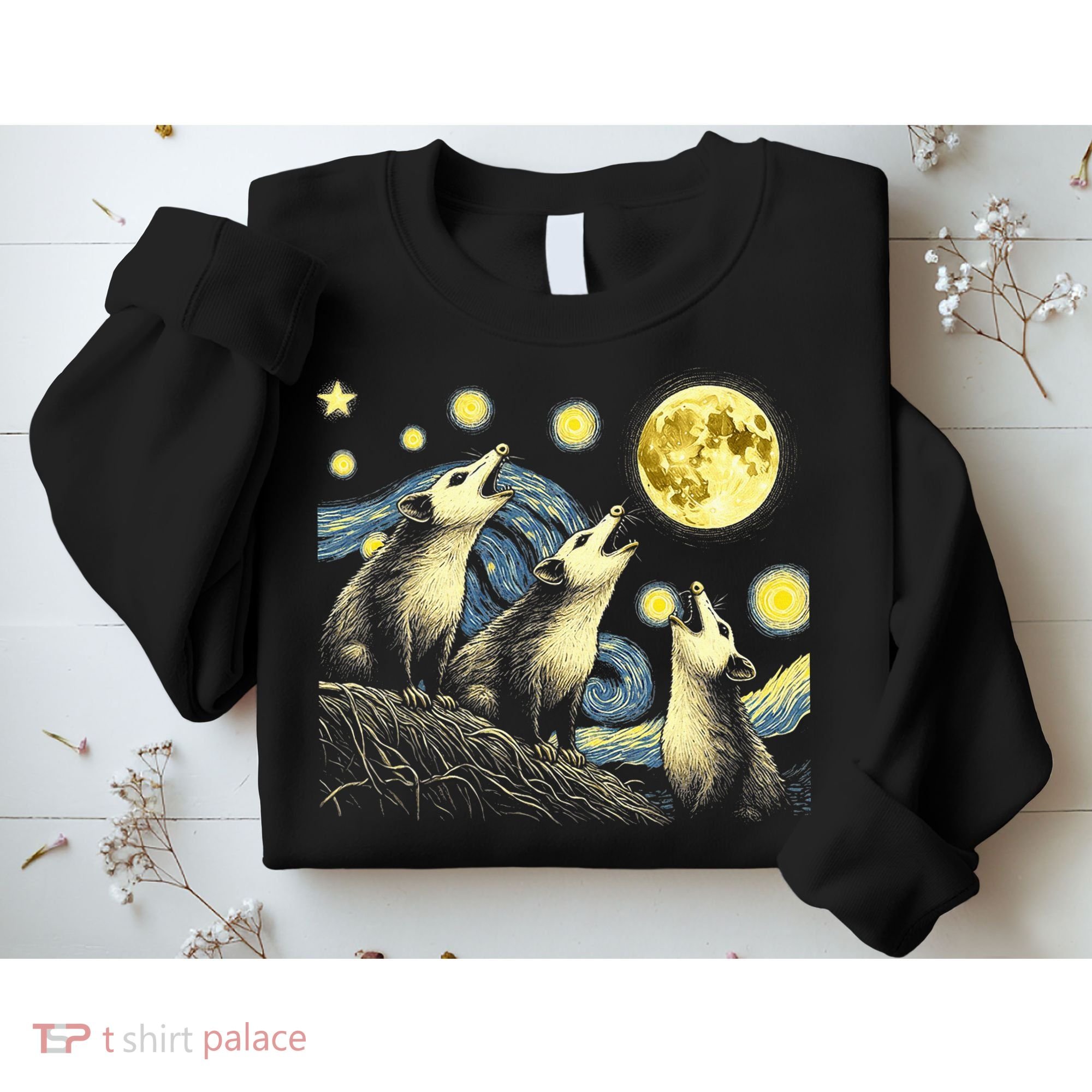 Funny Possums Howling at Full Moon Starry Night Opossum Sweatshirt