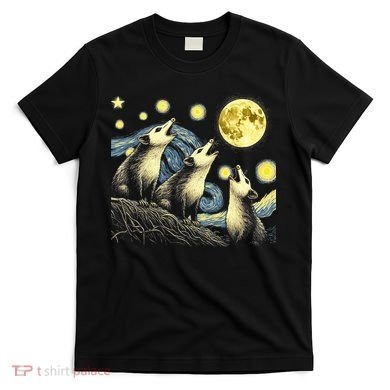 Funny Possums Howling at Full Moon Starry Night Opossum T-Shirt