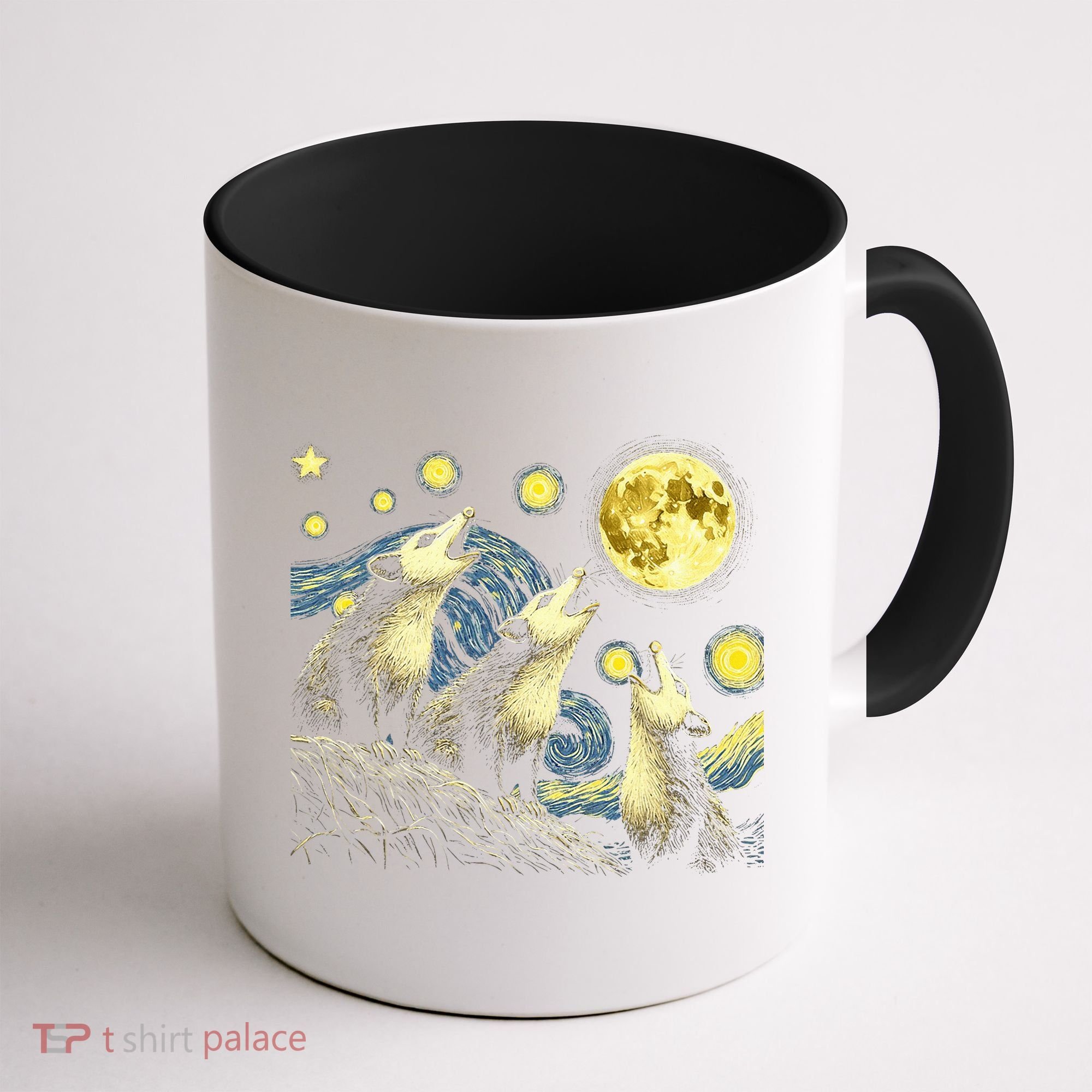 Funny Possums Howling at Full Moon Starry Night Opossum Coffee Mug
