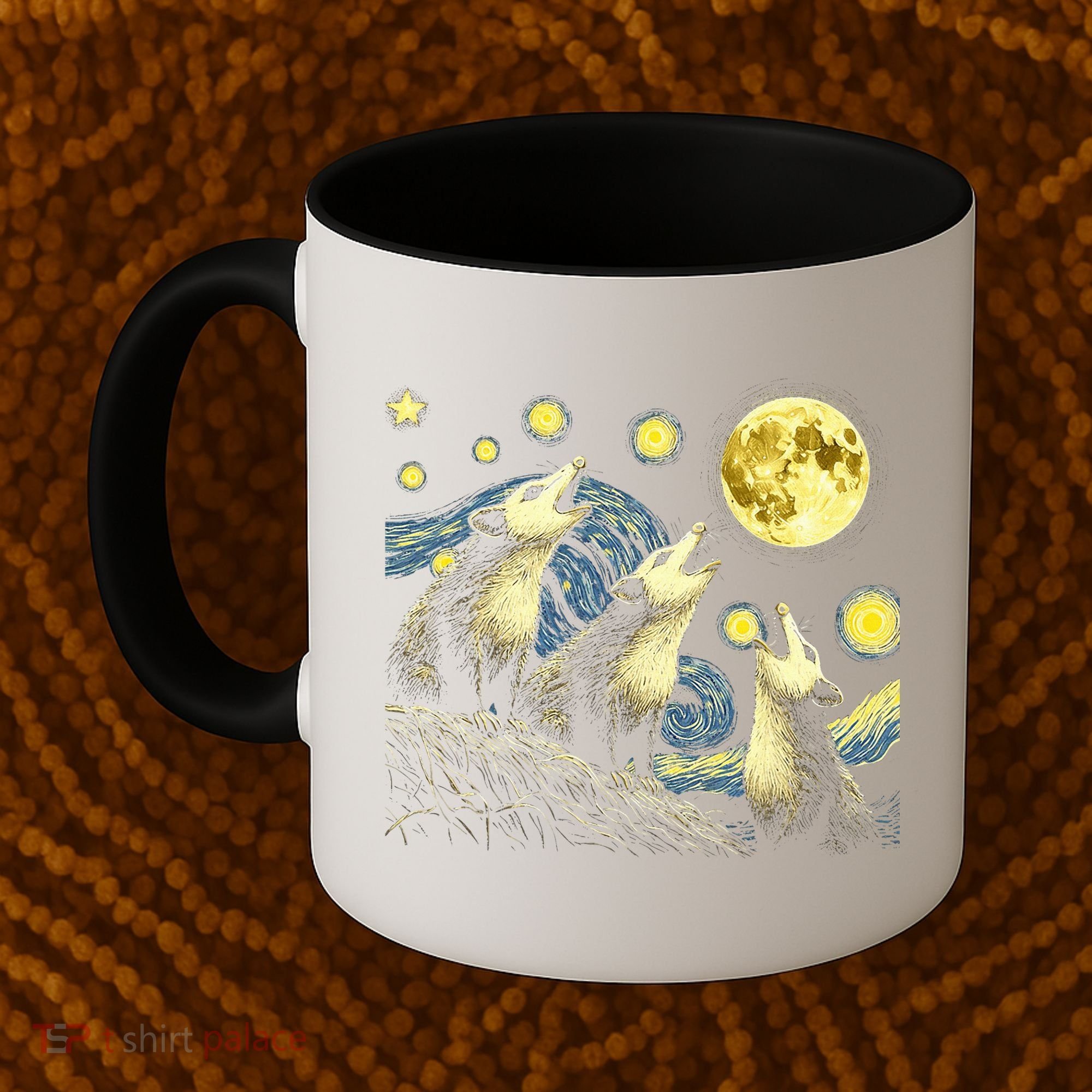 Funny Possums Howling at Full Moon Starry Night Opossum Coffee Mug