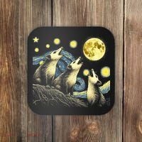Funny Possums Howling at Full Moon Starry Night Opossum Coaster thumb 0