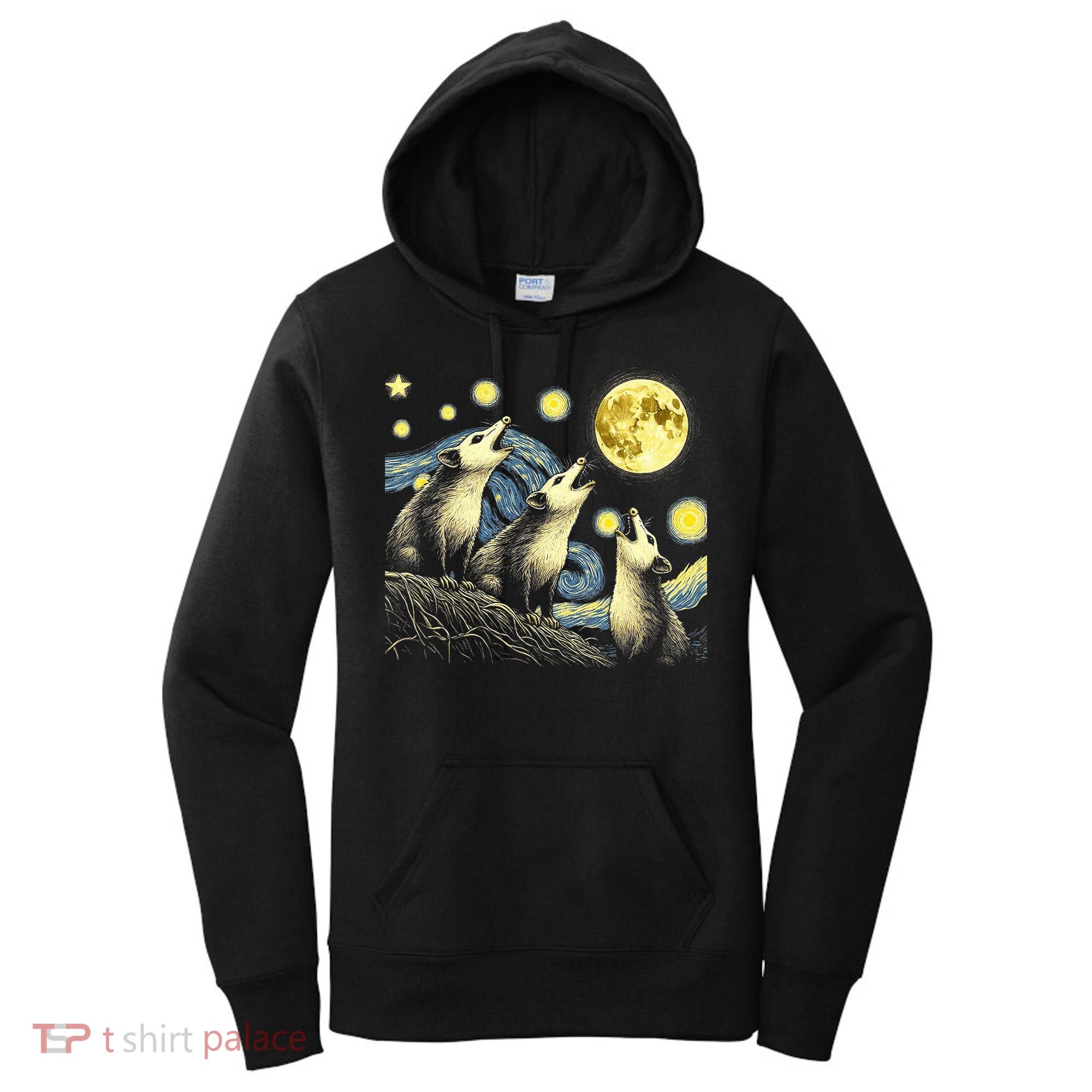 Funny Possums Howling at Full Moon Starry Night Opossum Women's Hoodie