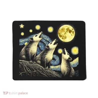 Funny Possums Howling at Full Moon Starry Night Opossum Mousepad