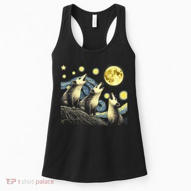 Funny Possums Howling at Full Moon Starry Night Opossum Women's Tank Top