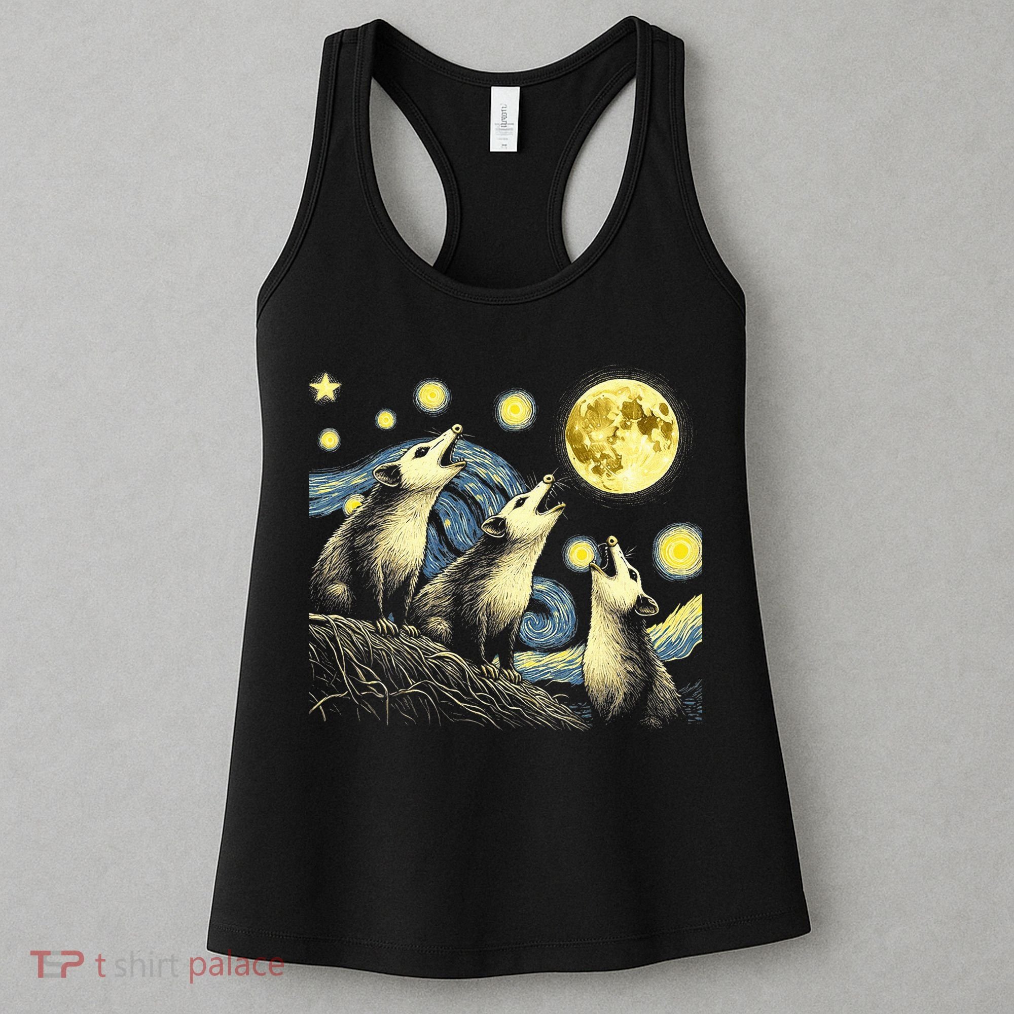 Funny Possums Howling at Full Moon Starry Night Opossum Women's Tank Top