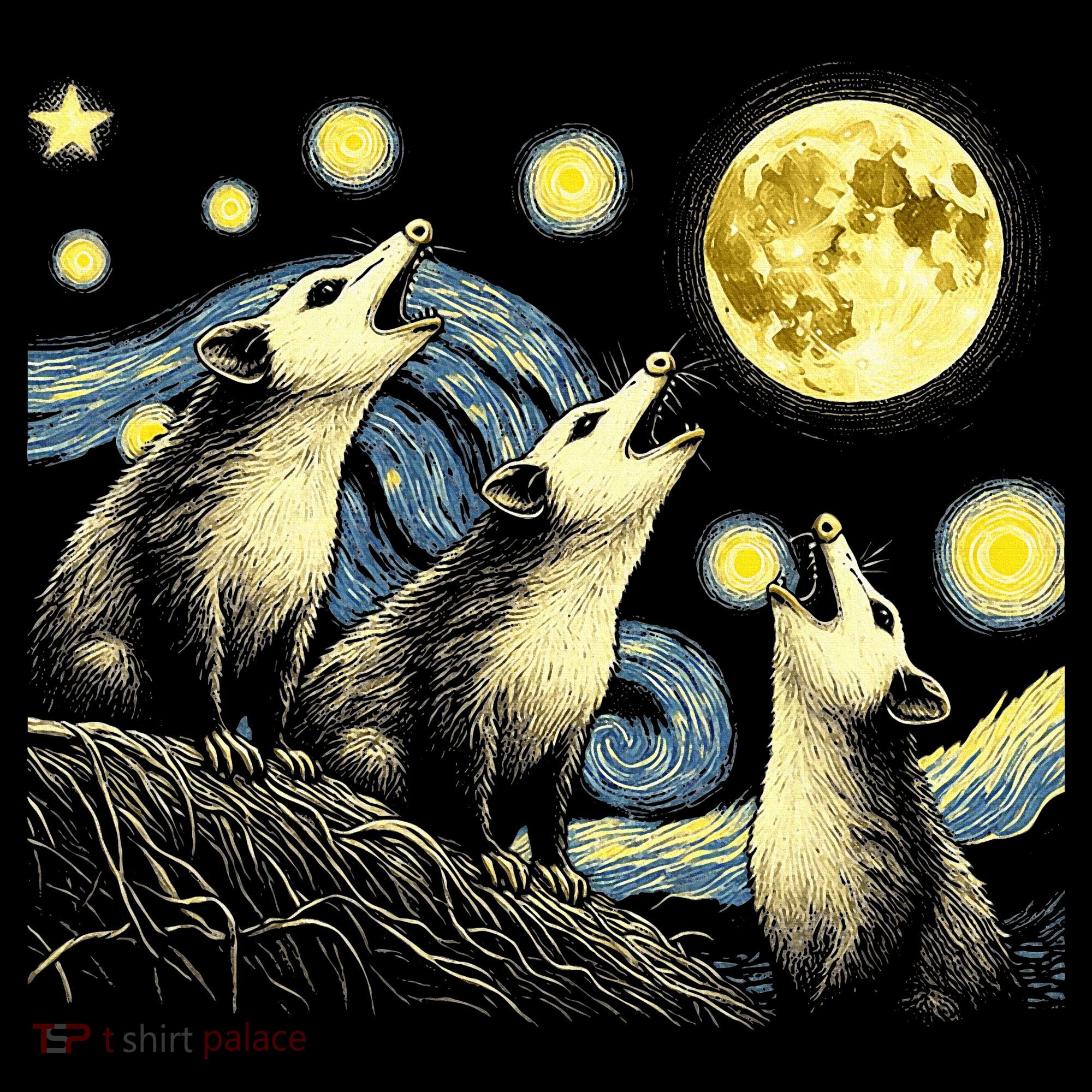 Funny Possums Howling at Full Moon Starry Night Opossum Women's Tank Top
