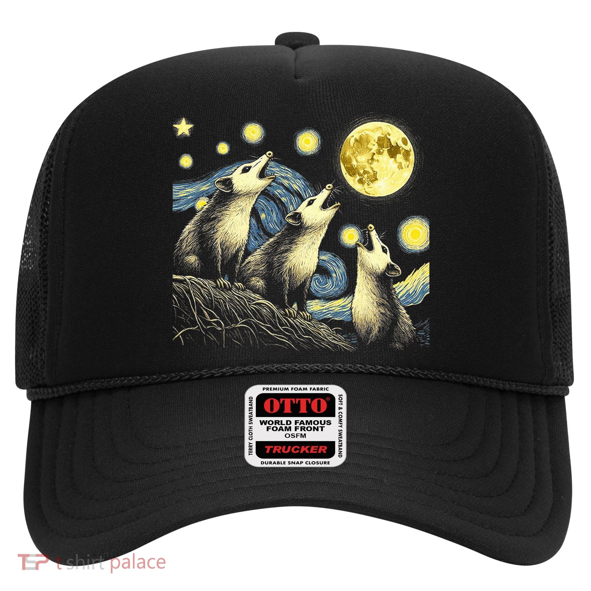 Funny Possums Howling at Full Moon Starry Night Opossum Hat