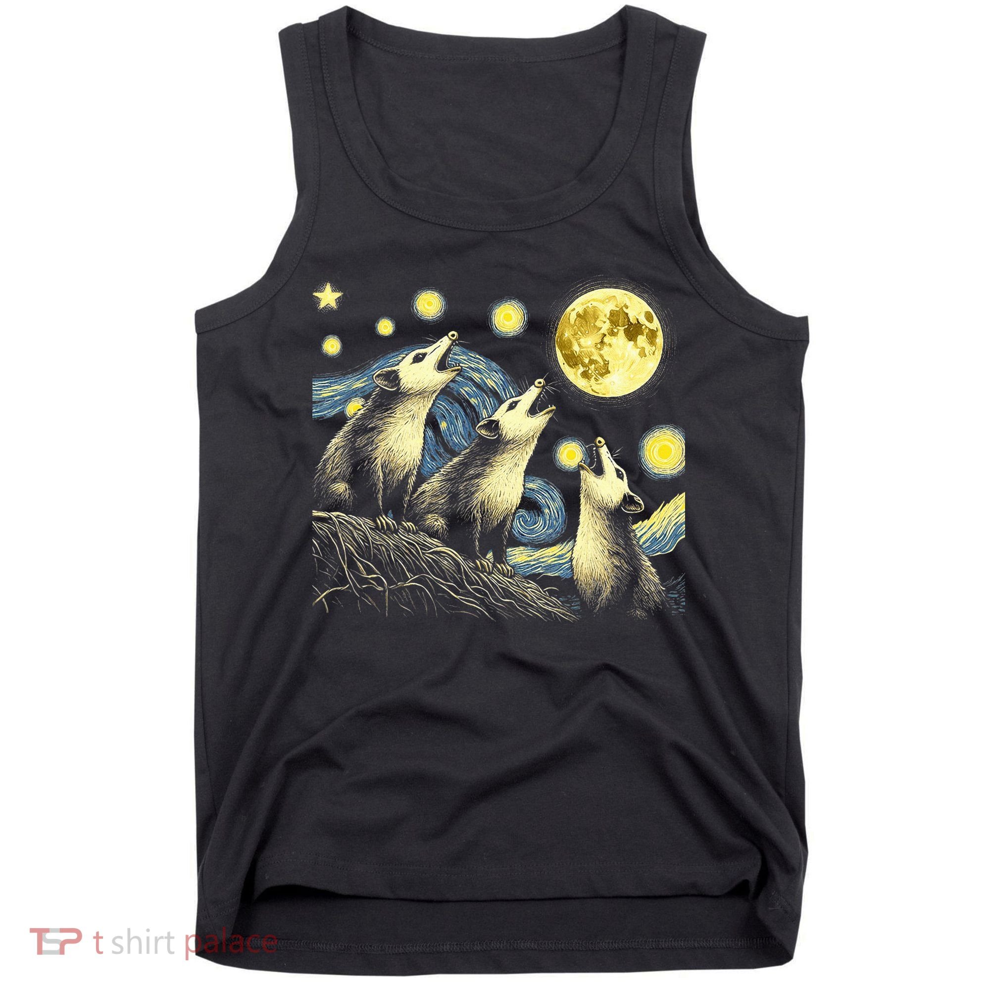Funny Possums Howling at Full Moon Starry Night Opossum Tank Top