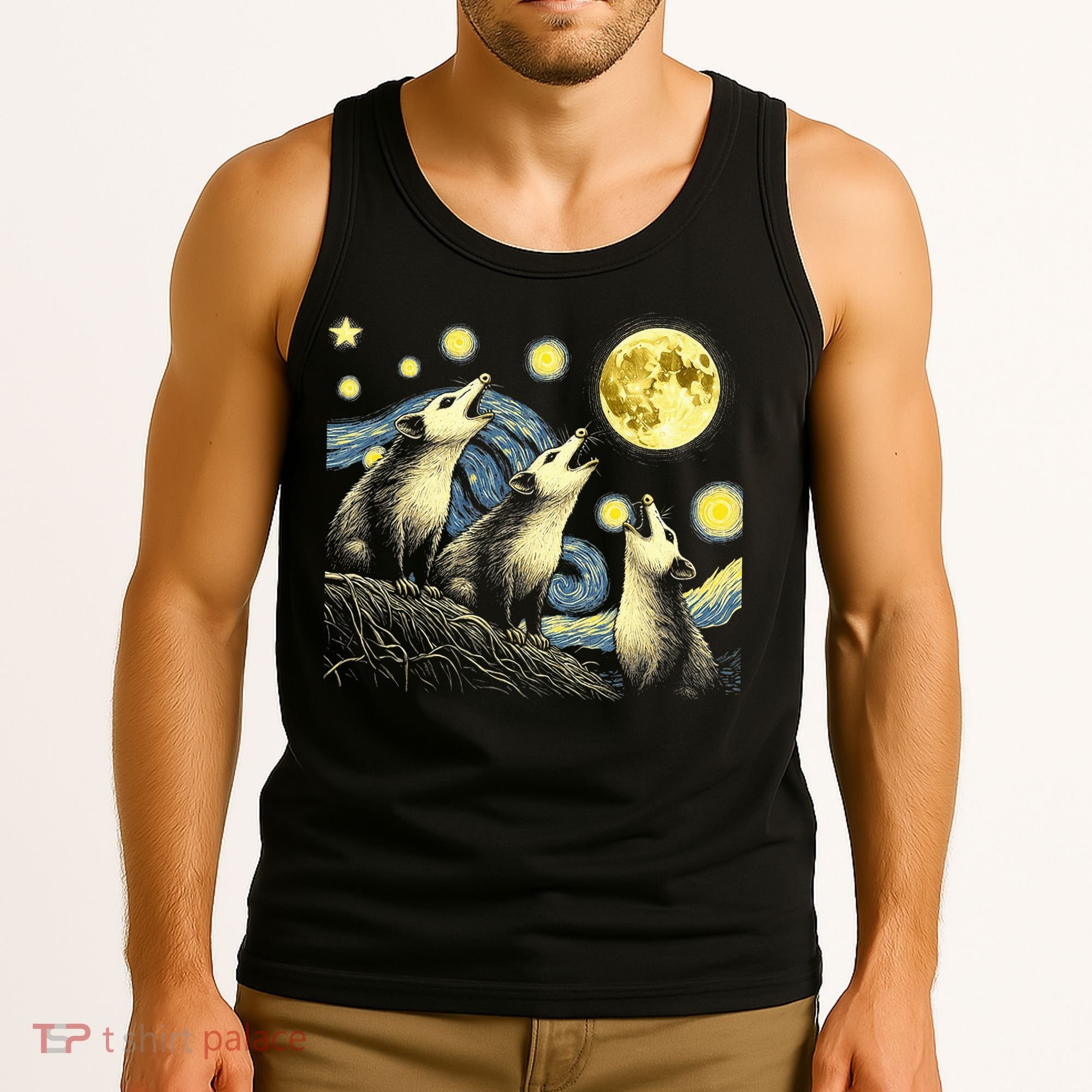 Funny Possums Howling at Full Moon Starry Night Opossum Tank Top
