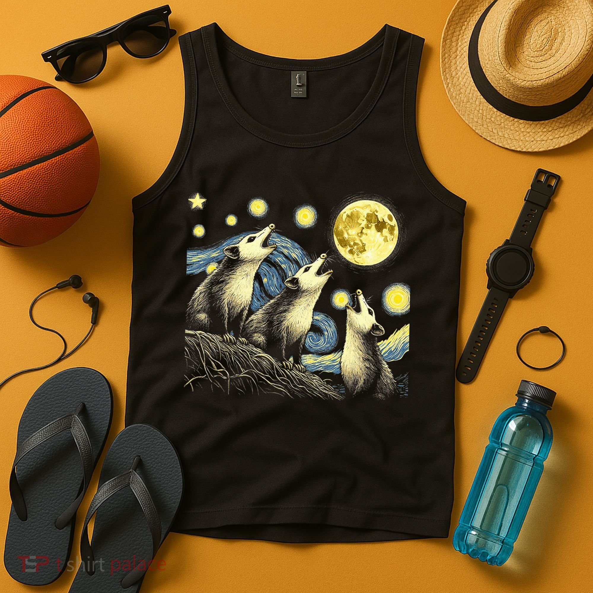 Funny Possums Howling at Full Moon Starry Night Opossum Tank Top
