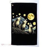 Funny Possums Howling at Full Moon Starry Night Opossum Golf Towel thumb 0