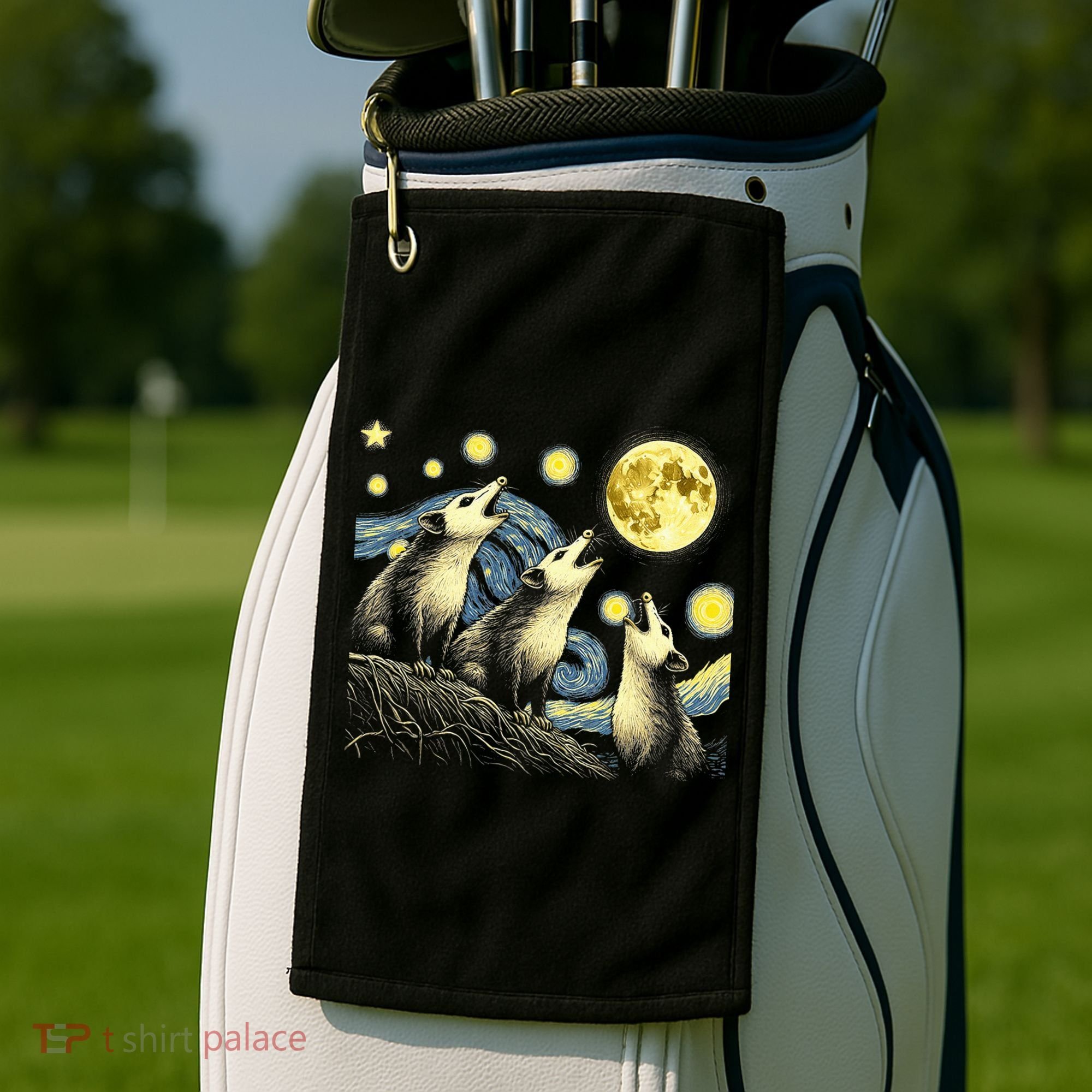 Funny Possums Howling at Full Moon Starry Night Opossum Golf Towel