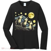 Funny Possums Howling at Full Moon Starry Night Opossum Women's Long Sleeve Shirt thumb 0