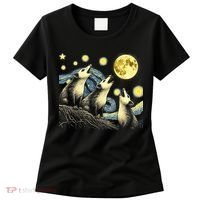 Funny Possums Howling at Full Moon Starry Night Opossum Women's T-Shirt thumb 0