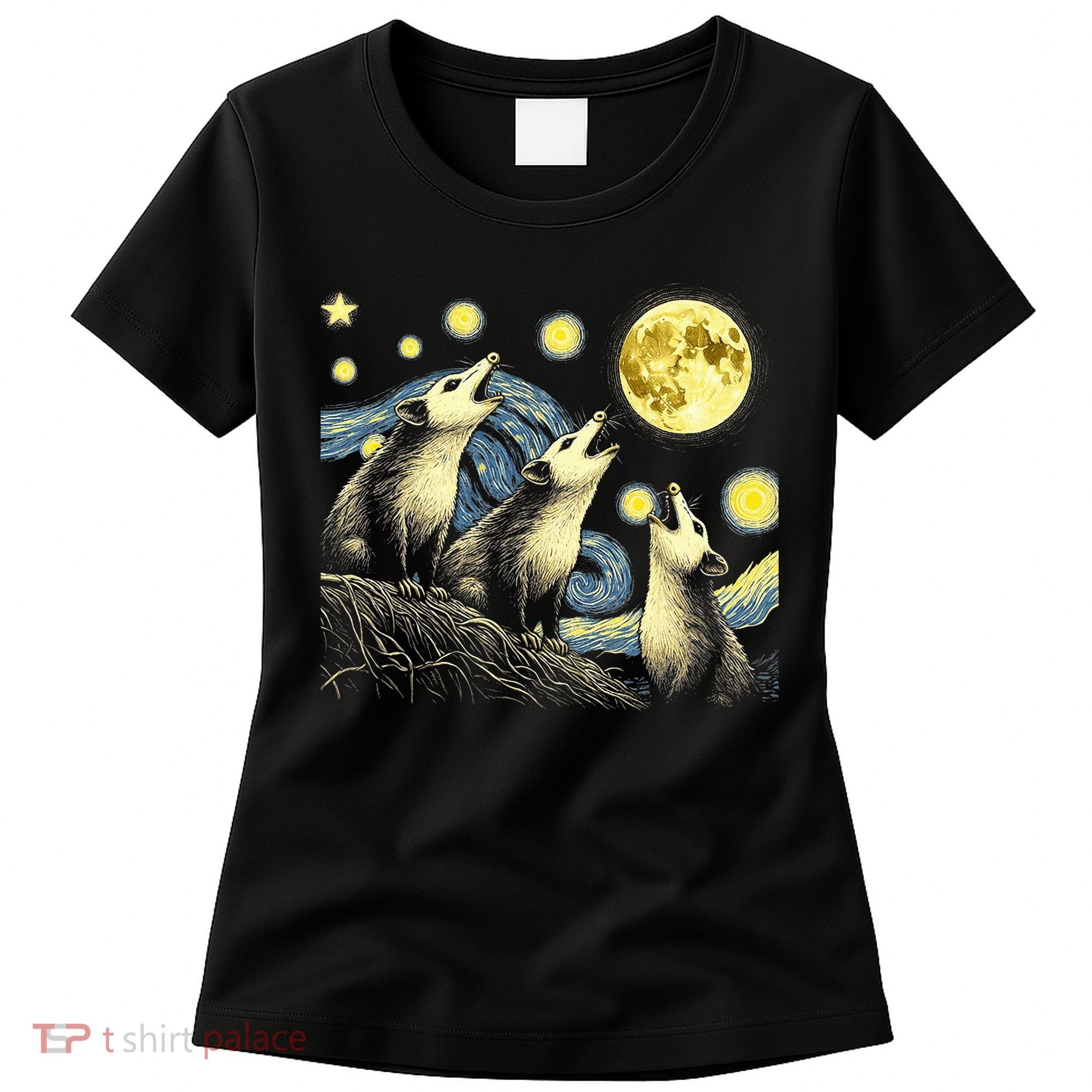 Funny Possums Howling at Full Moon Starry Night Opossum Women's T-Shirt