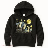 Funny Possums Howling at Full Moon Starry Night Opossum Kids Hoodie thumb 0
