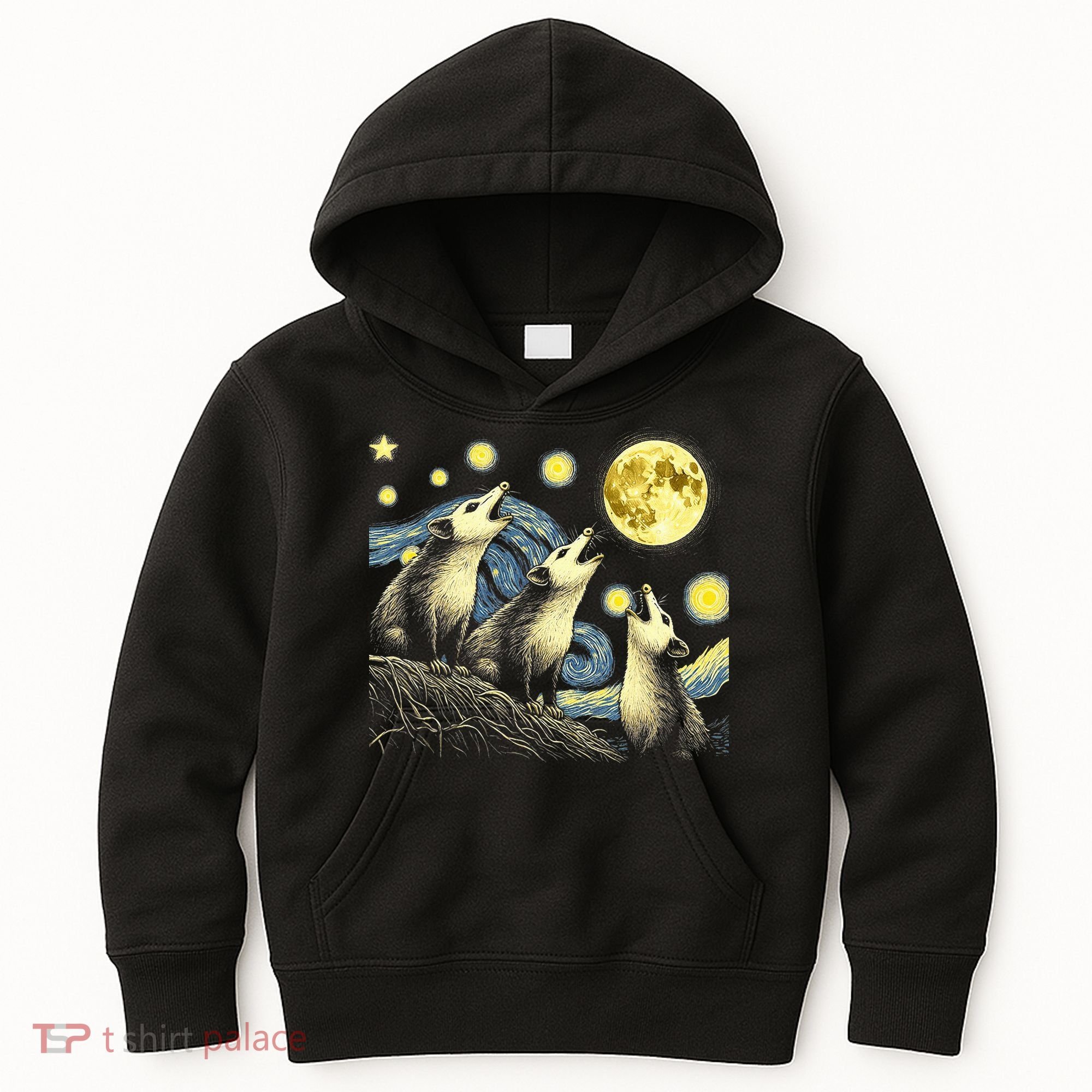 Funny Possums Howling at Full Moon Starry Night Opossum Kids Hoodie