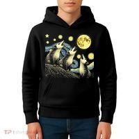 Funny Possums Howling at Full Moon Starry Night Opossum Kids Hoodie thumb 4
