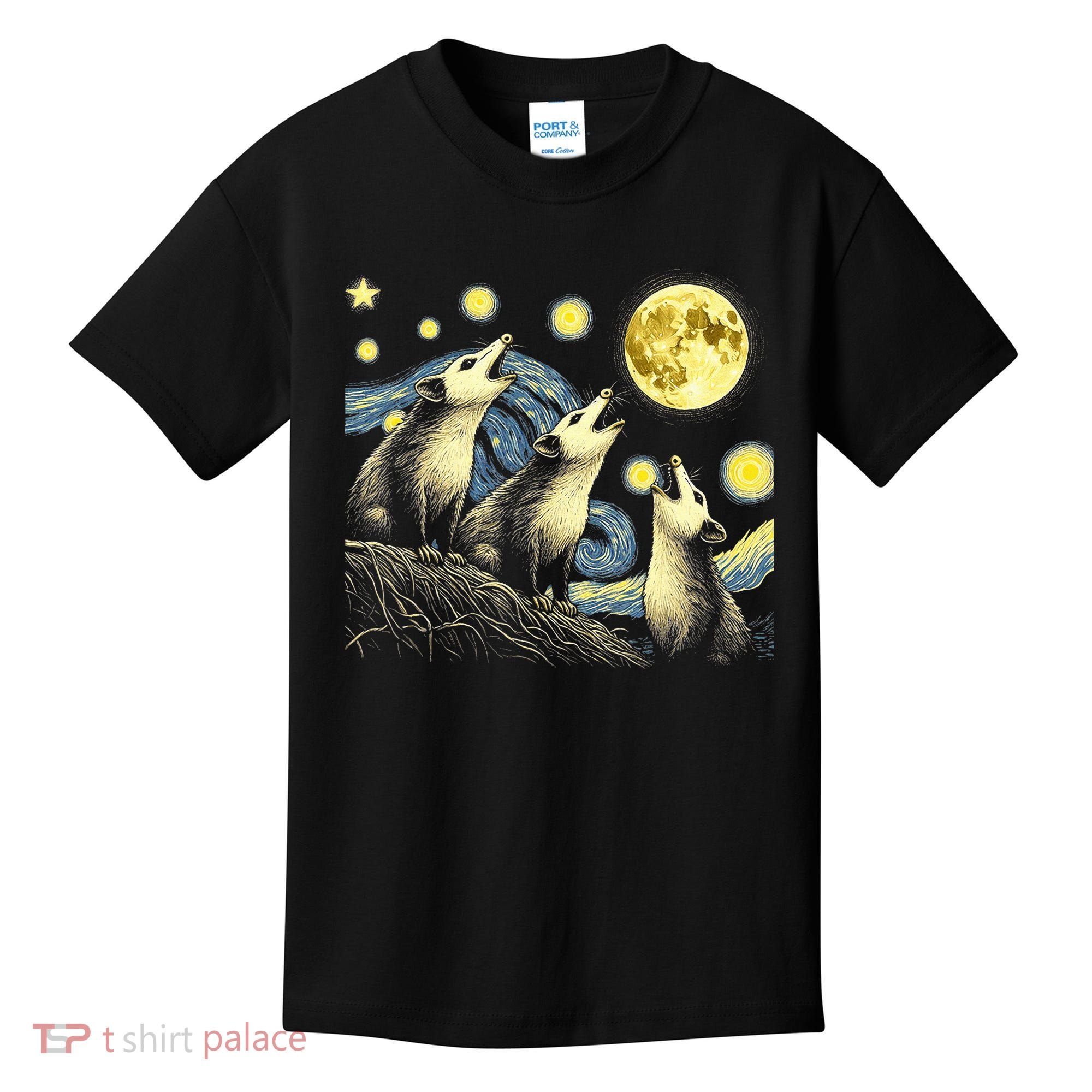 Funny Possums Howling at Full Moon Starry Night Opossum Kids T-Shirt