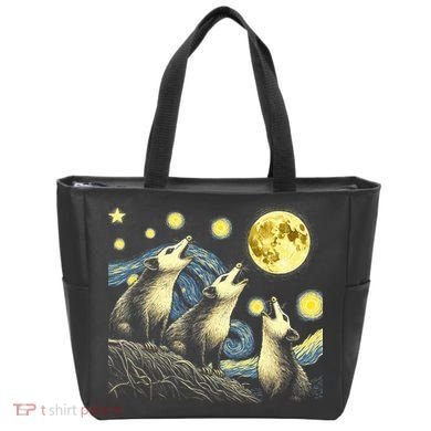 Funny Possums Howling at Full Moon Starry Night Opossum Tote Bag