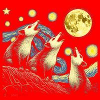 Funny Possums Howling at Full Moon Starry Night Opossum Santa Hat thumb 1