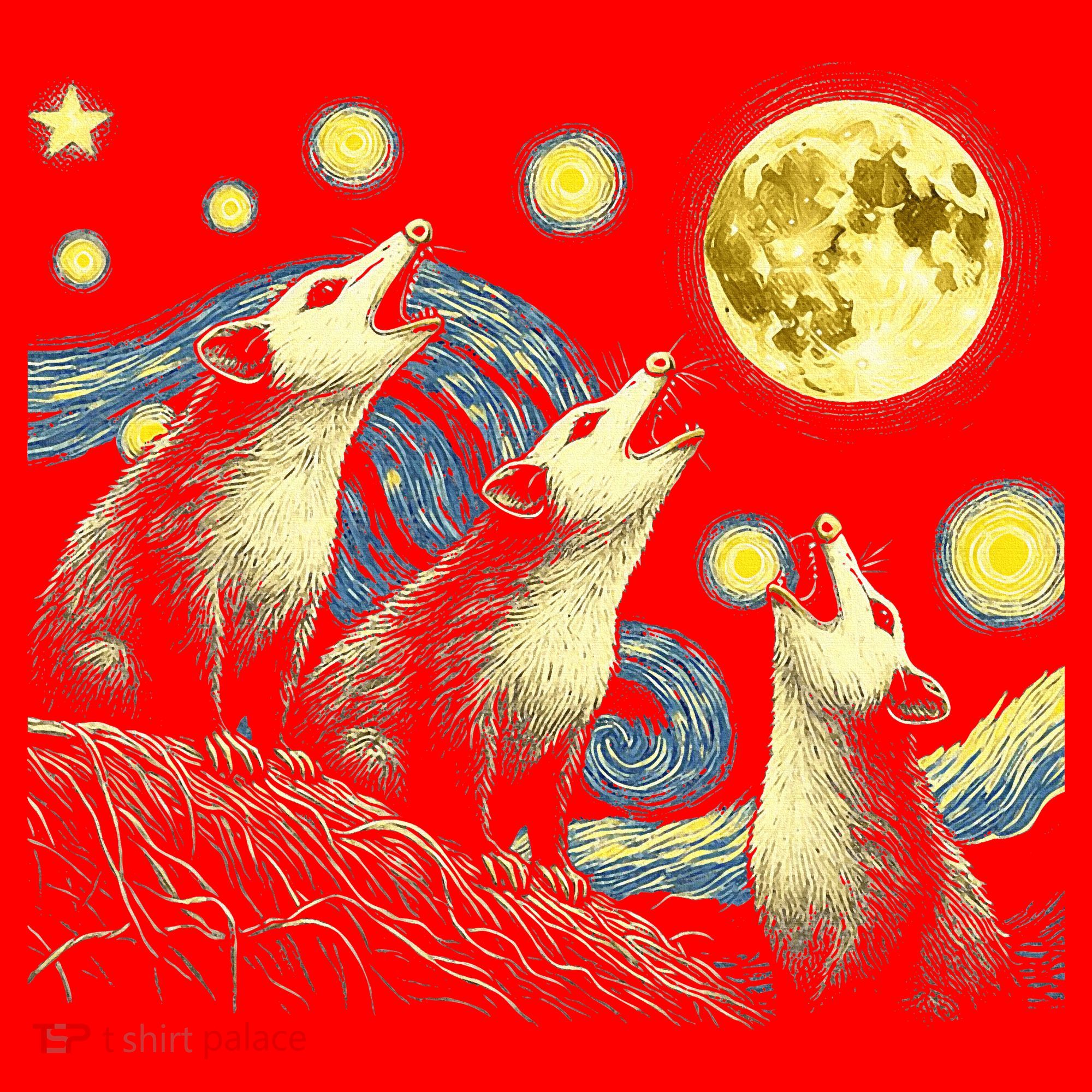 Funny Possums Howling at Full Moon Starry Night Opossum Santa Hat