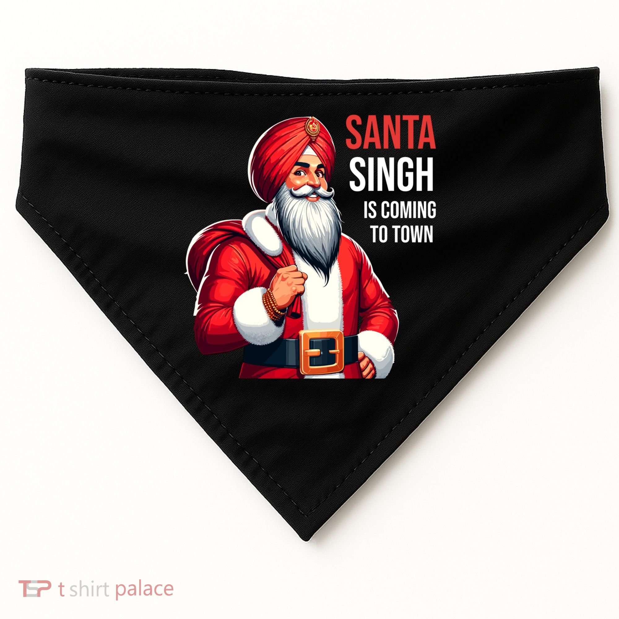 Funny Punjabi Indian Santa Singh Is Coming To Town Gift USA-Made Doggie Bandana
