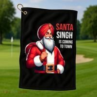 Funny Punjabi Indian Santa Singh Is Coming To Town Gift Golf Towel thumb 1