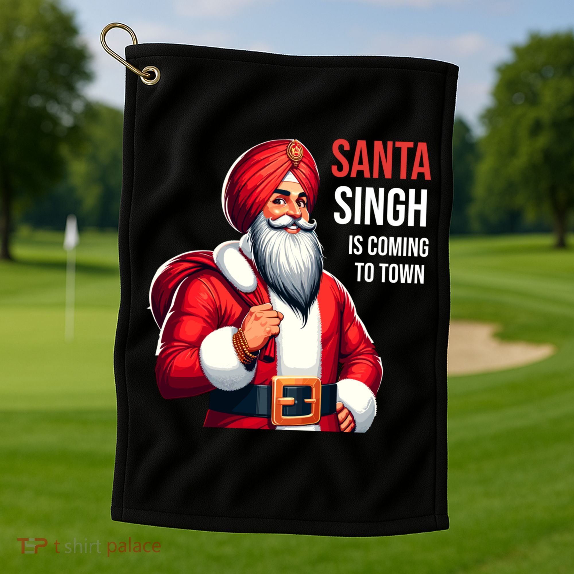 Funny Punjabi Indian Santa Singh Is Coming To Town Gift Golf Towel