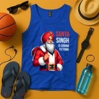 Funny Punjabi Indian Santa Singh Is Coming To Town Gift Tank Top thumb 4