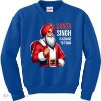 Funny Punjabi Indian Santa Singh Is Coming To Town Gift Kids Sweatshirt thumb 0